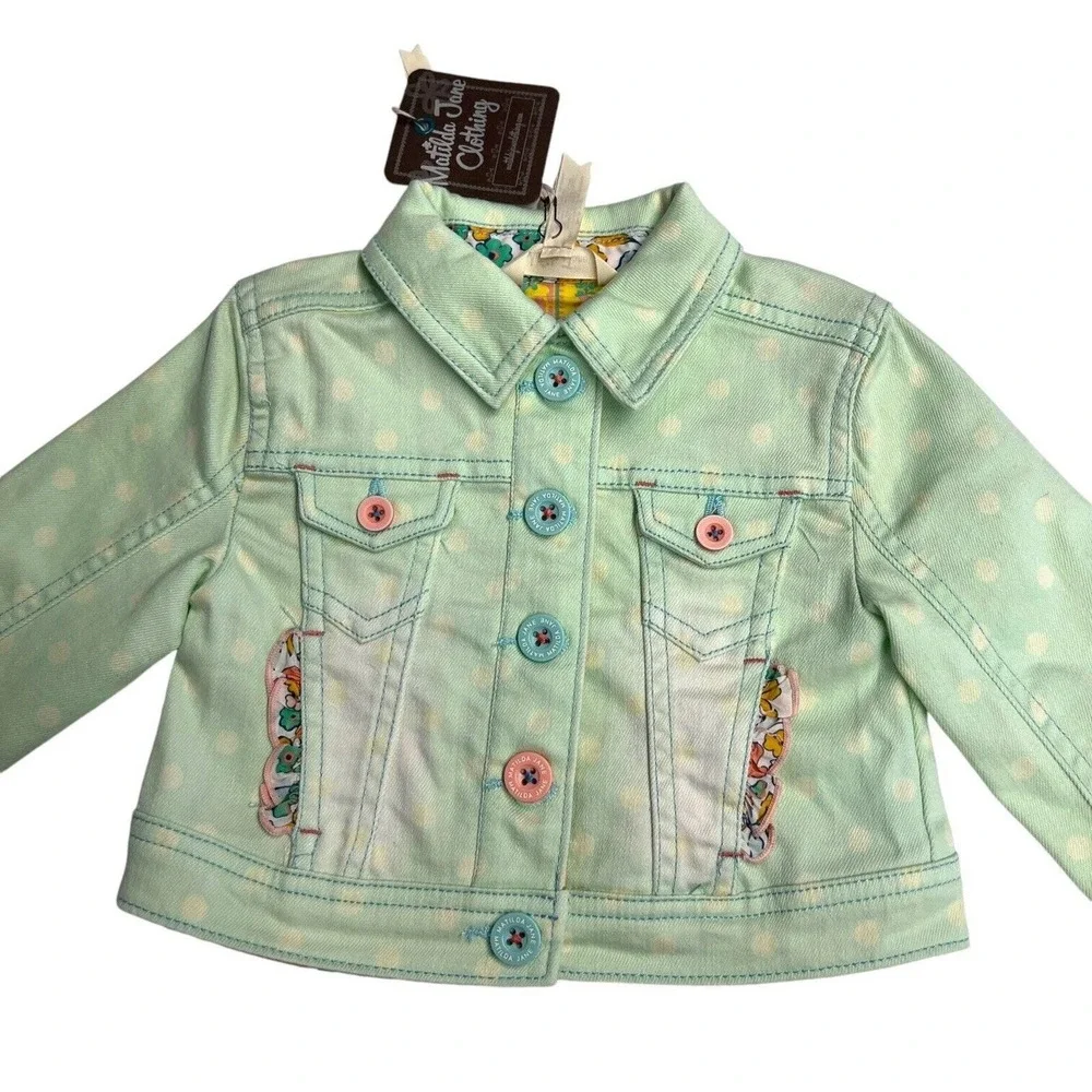 New Matilda Jane Girls Dream Chasers Polka‎ Dot Party Denim Jacket Size 2